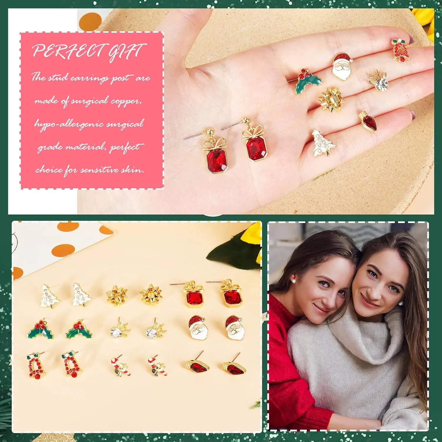 Christmas Earrings for Women Xmas Holiday Dangle Earring Christmas Tree Snowflake Bell Reindeer Stud Earrings Jewelry Costume Outfit Accessories