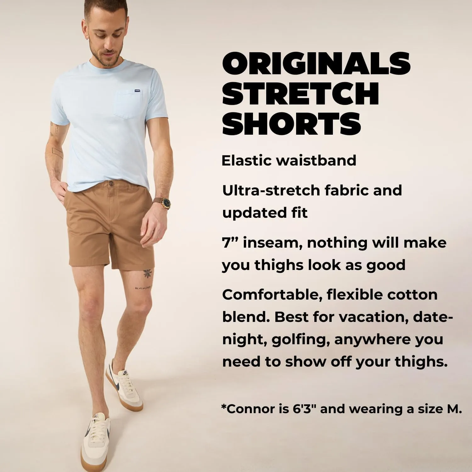 Chubbies Chino Shorts Men 7 Inch - Mens Shorts Casual with Elastic Waistband, Side and Back Pockets, Stretch Cotton Blend