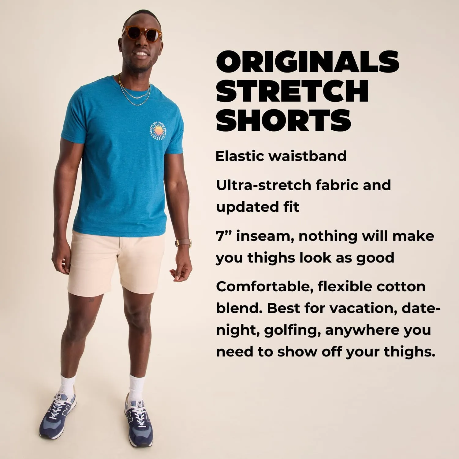 Chubbies Chino Shorts Men 7 Inch - Mens Shorts Casual with Elastic Waistband, Side and Back Pockets, Stretch Cotton Blend