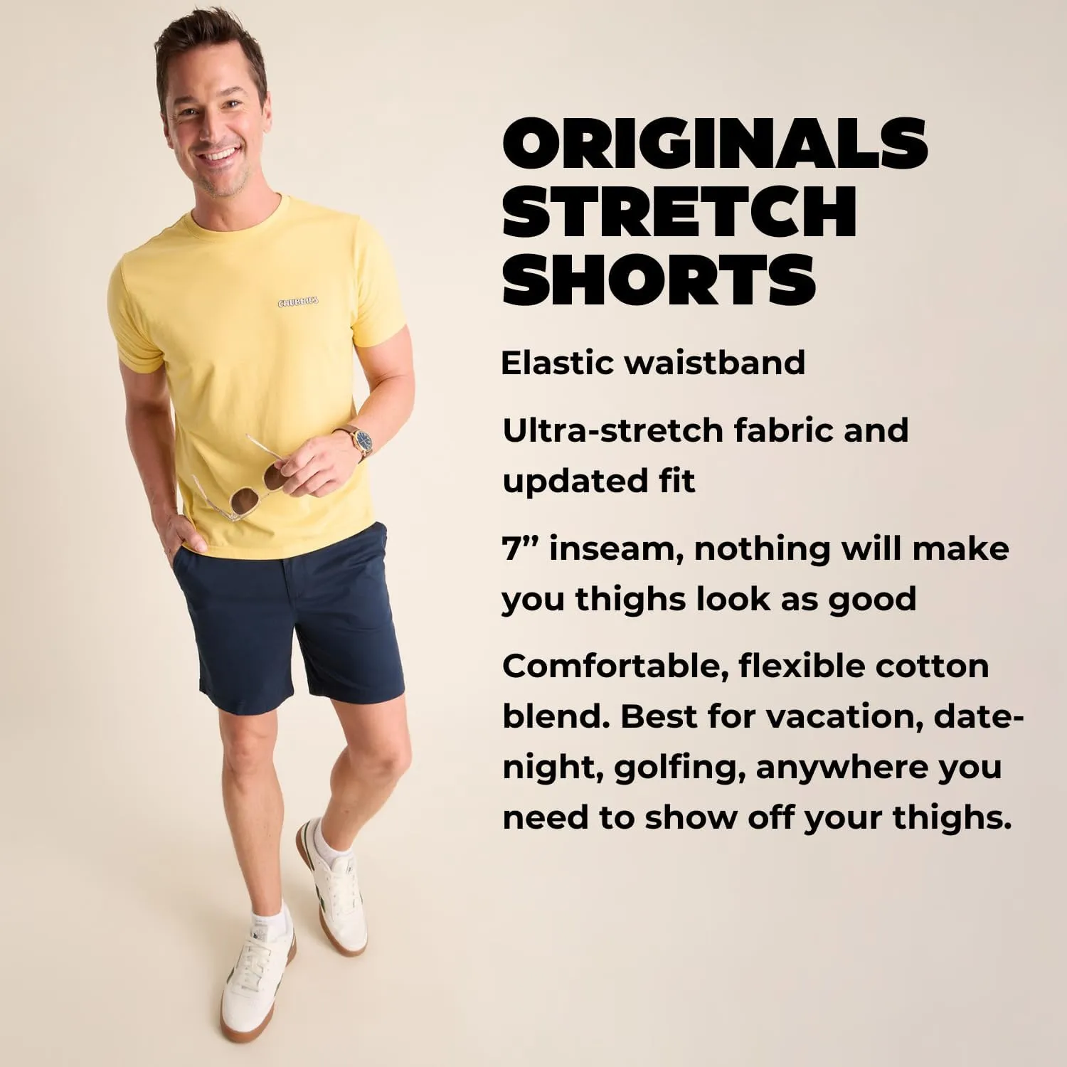 Chubbies Chino Shorts Men 7 Inch - Mens Shorts Casual with Elastic Waistband, Side and Back Pockets, Stretch Cotton Blend