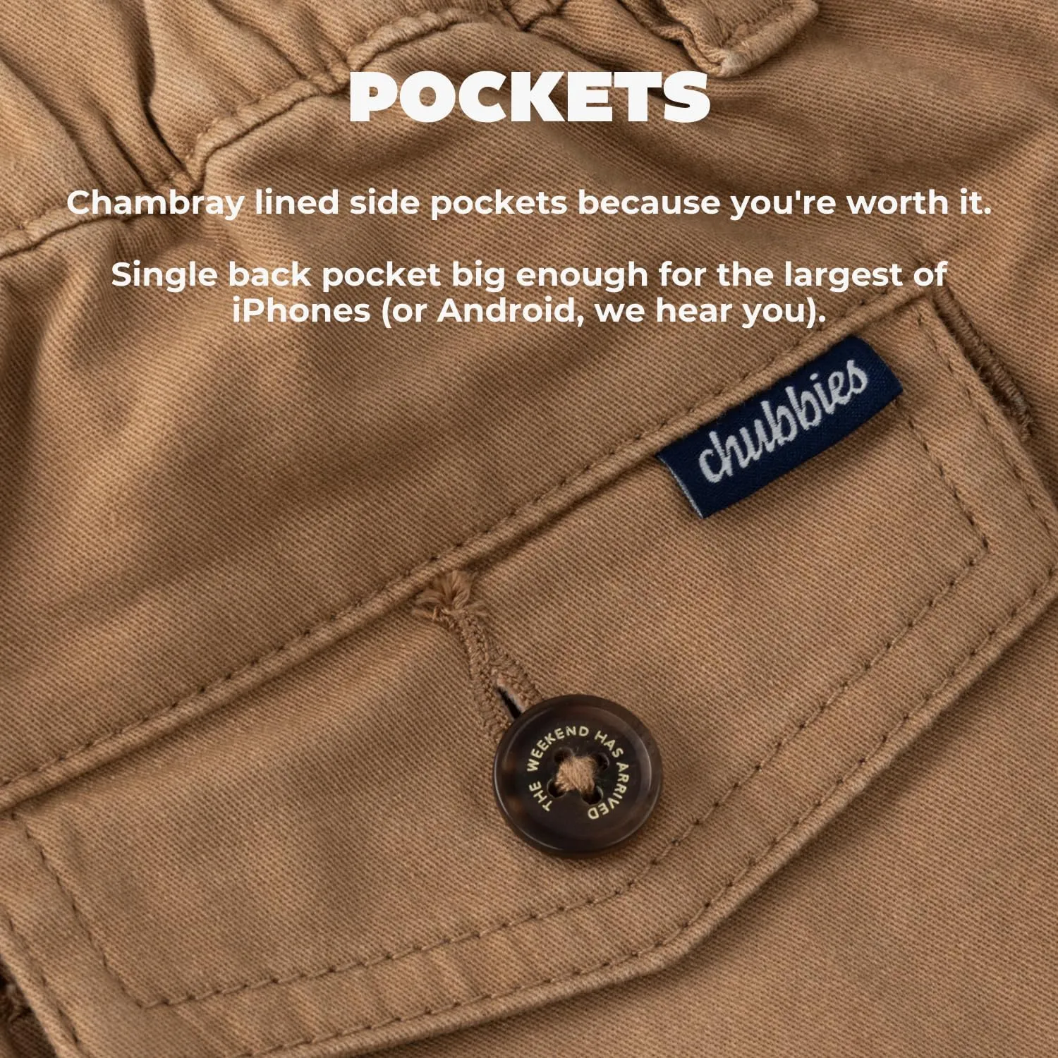 Chubbies Chino Shorts Men 7 Inch - Mens Shorts Casual with Elastic Waistband, Side and Back Pockets, Stretch Cotton Blend