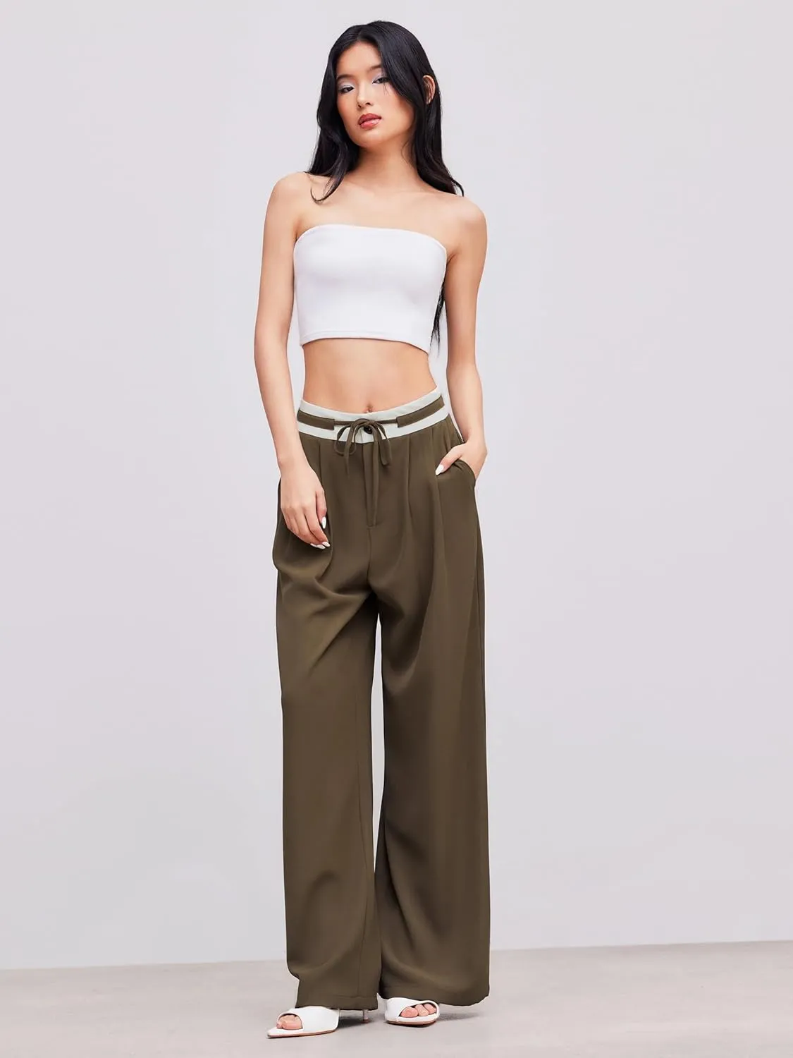 CIDER Women's High Waisted Wide Leg Pants Drawstring Business Casual Dress Pants Trendy