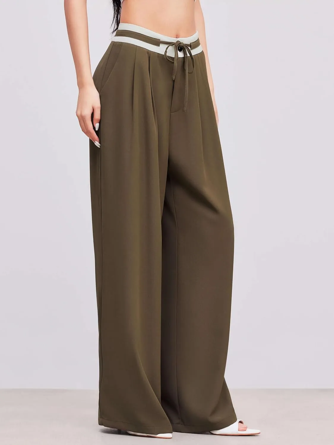 CIDER Women's High Waisted Wide Leg Pants Drawstring Business Casual Dress Pants Trendy