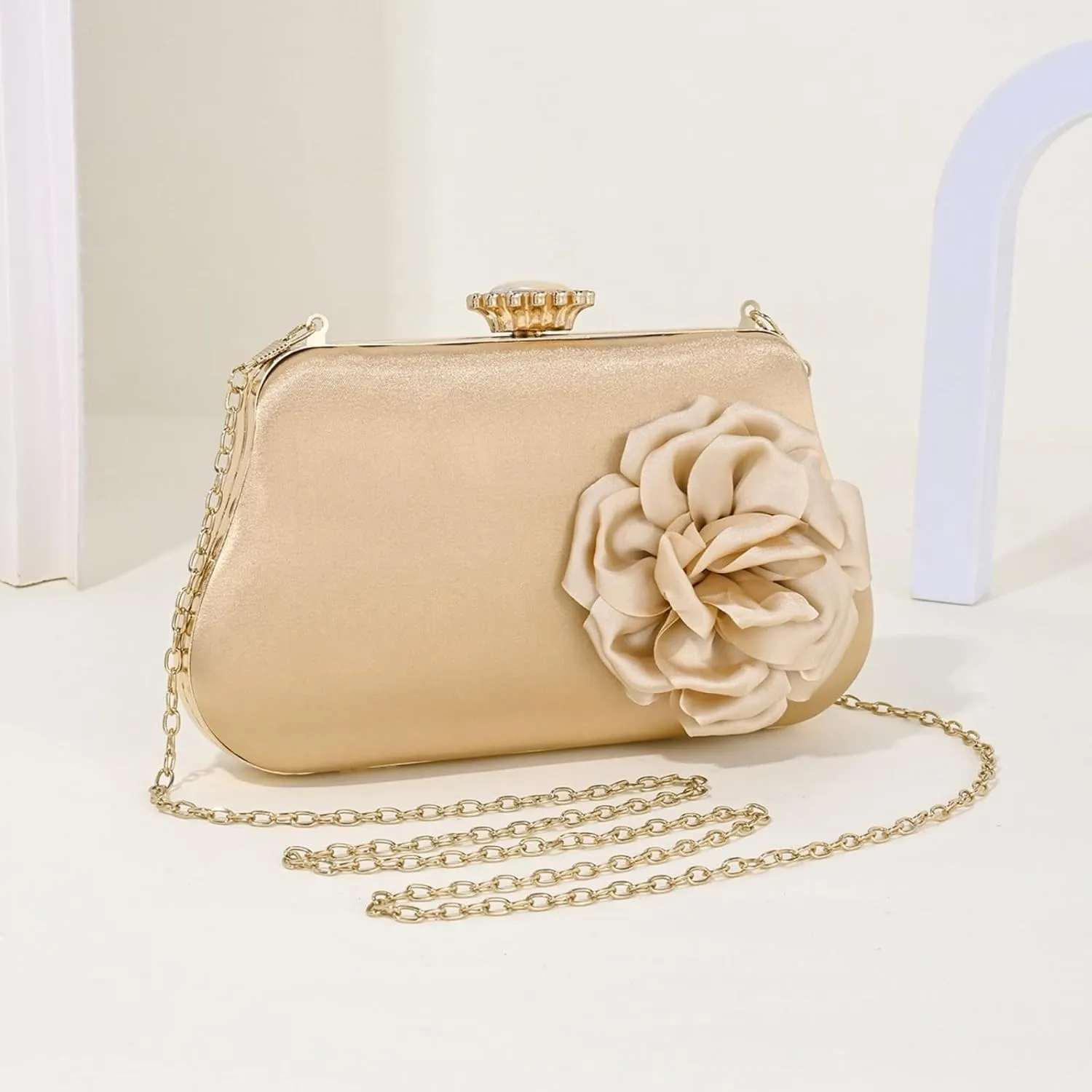 Clutch Purses Flower for Women,Evening Bags and Clutches Bag with Chain for Weddings Formal Prom Party(Pink)