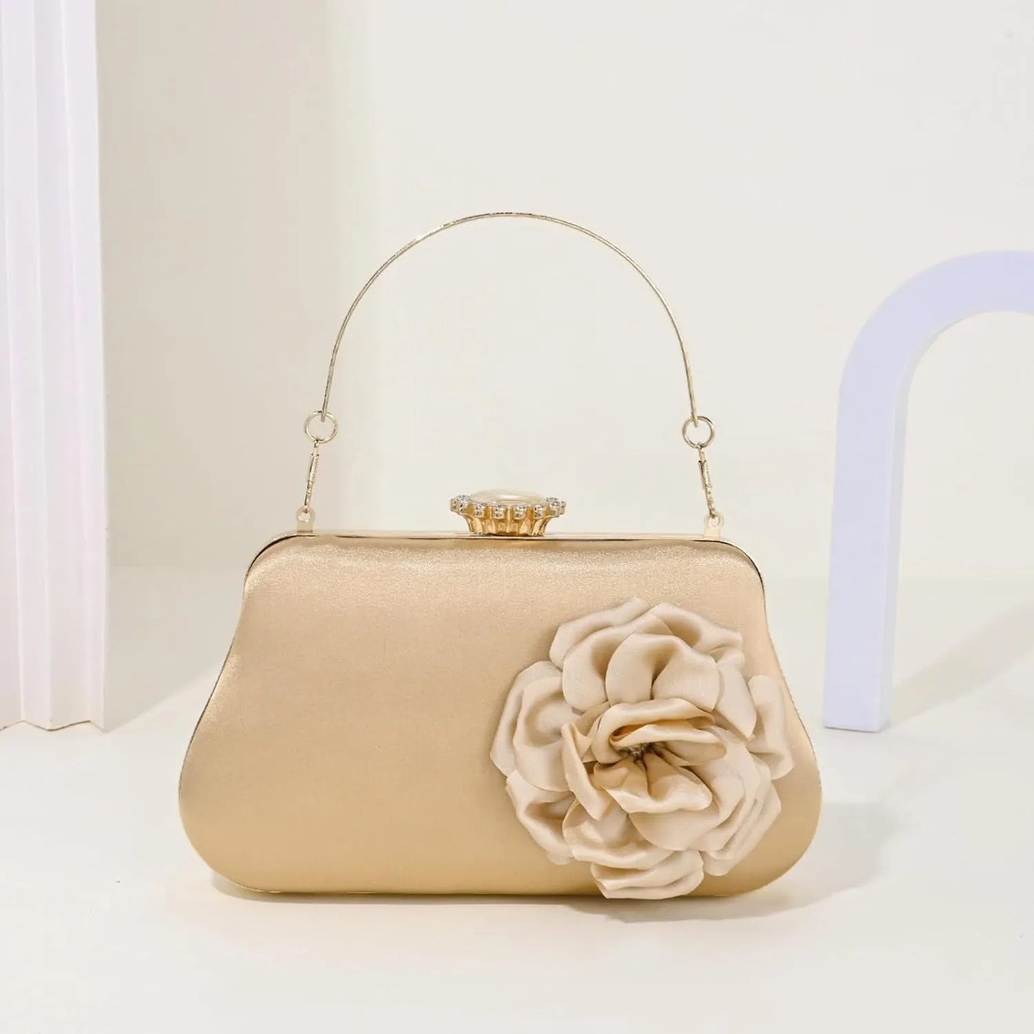 Clutch Purses Flower for Women,Evening Bags and Clutches Bag with Chain for Weddings Formal Prom Party(Pink)