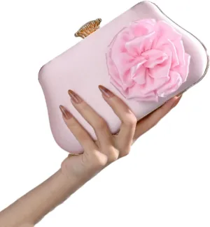 Clutch Purses Flower for Women,Evening Bags and Clutches Bag with Chain for Weddings Formal Prom Party(Pink)