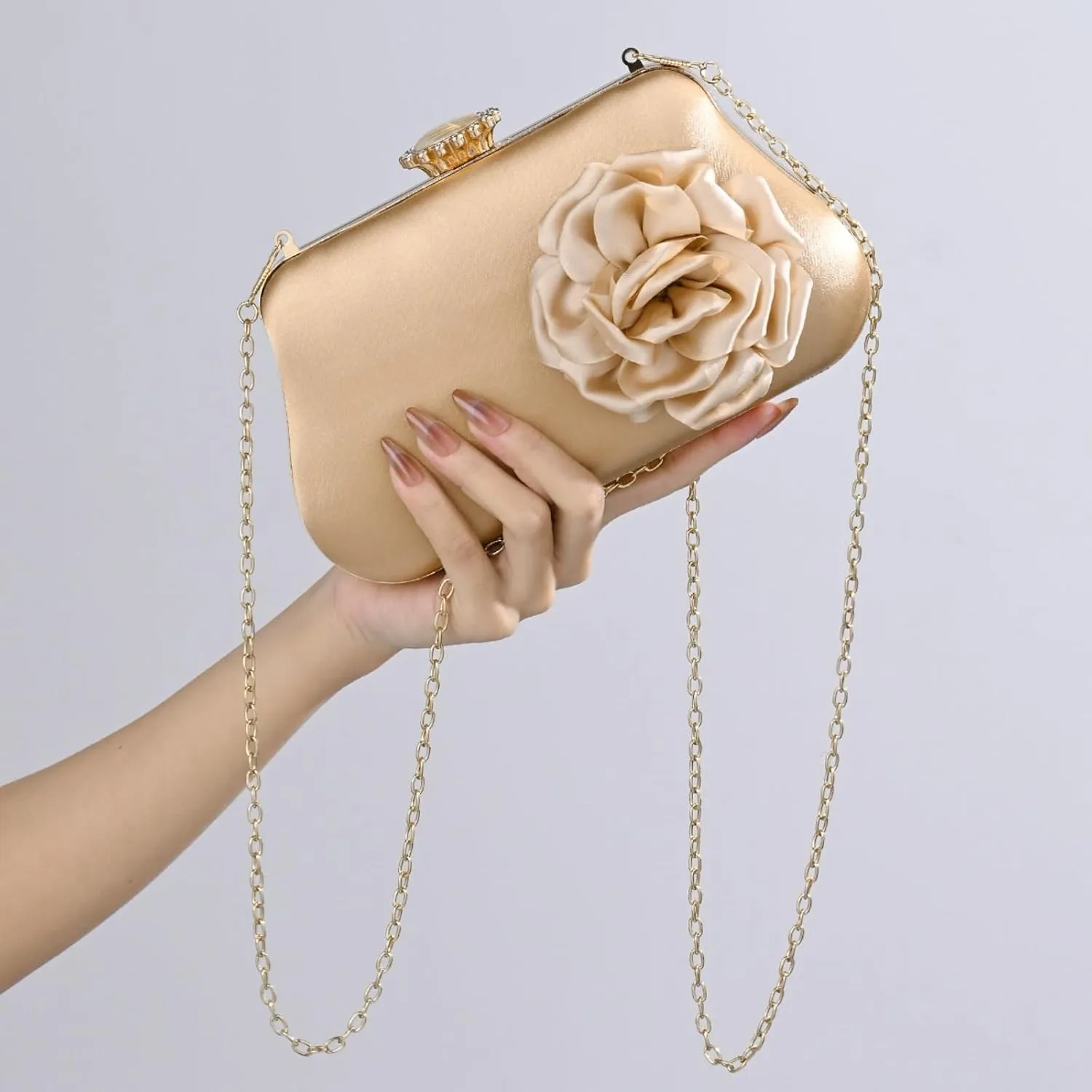 Clutch Purses Flower for Women,Evening Bags and Clutches Bag with Chain for Weddings Formal Prom Party(Pink)