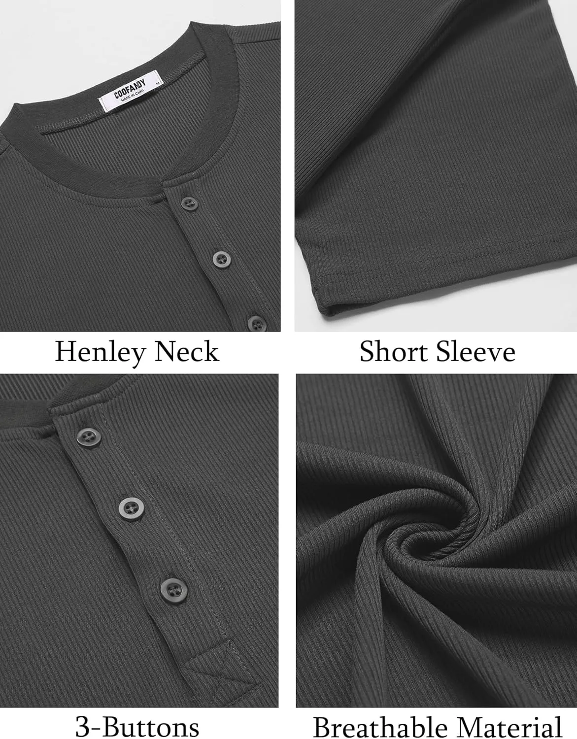 COOFANDY Men's Henley Shirts Short Sleeve Ribbed T-Shirts Bodybuilding Workout Tee Shirts