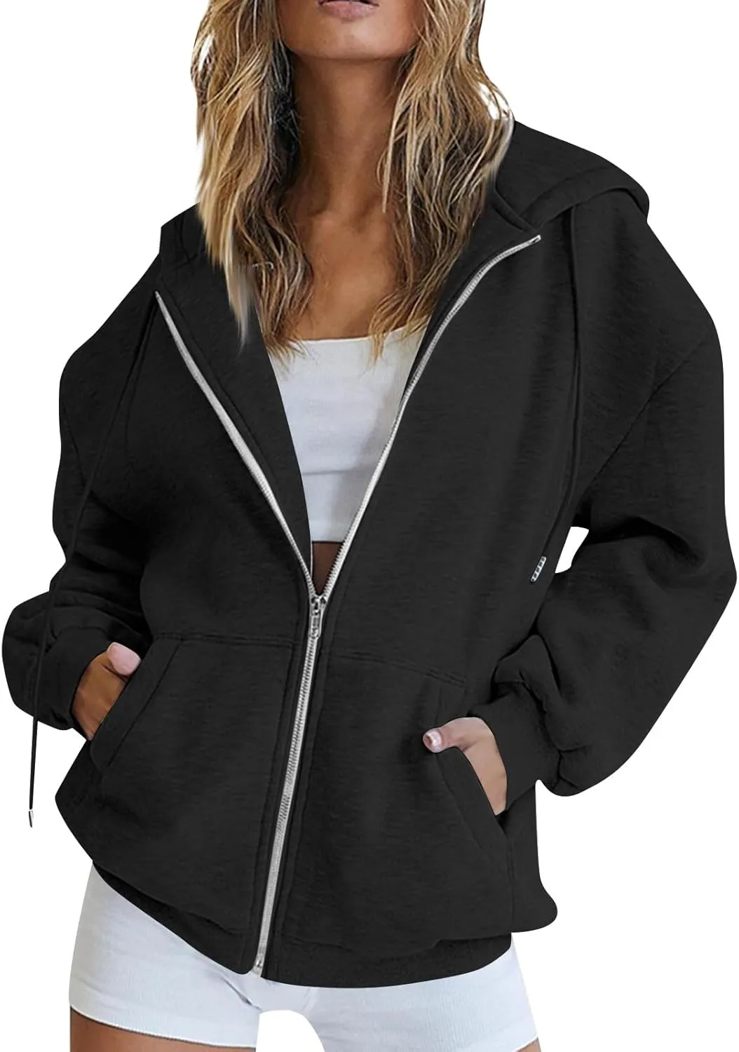 COTECRAM Womens Zip Up Hoodies Oversized Lightweight Hooded Sweatshirt Casual Long Sleeve Jacket Y2K Fall Clothes
