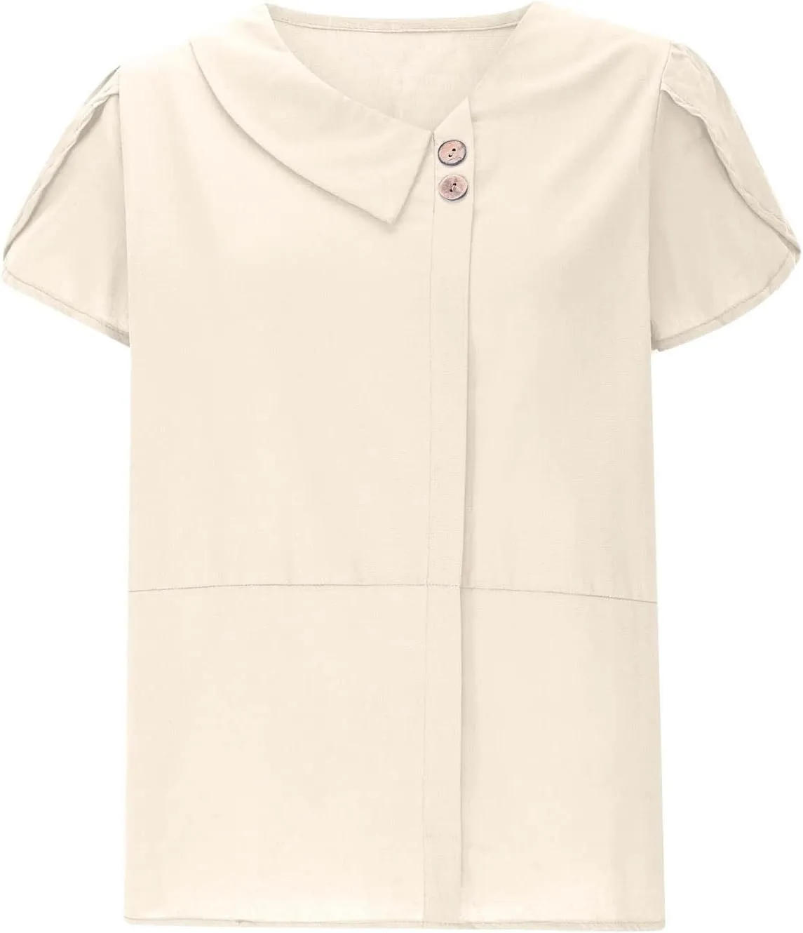 Cotton Linen Blouses for Women Summer Comfy Loose Fit Short Sleeve Tops Asymmetric V Neck Button Tees Dressy Casual T-Shirt