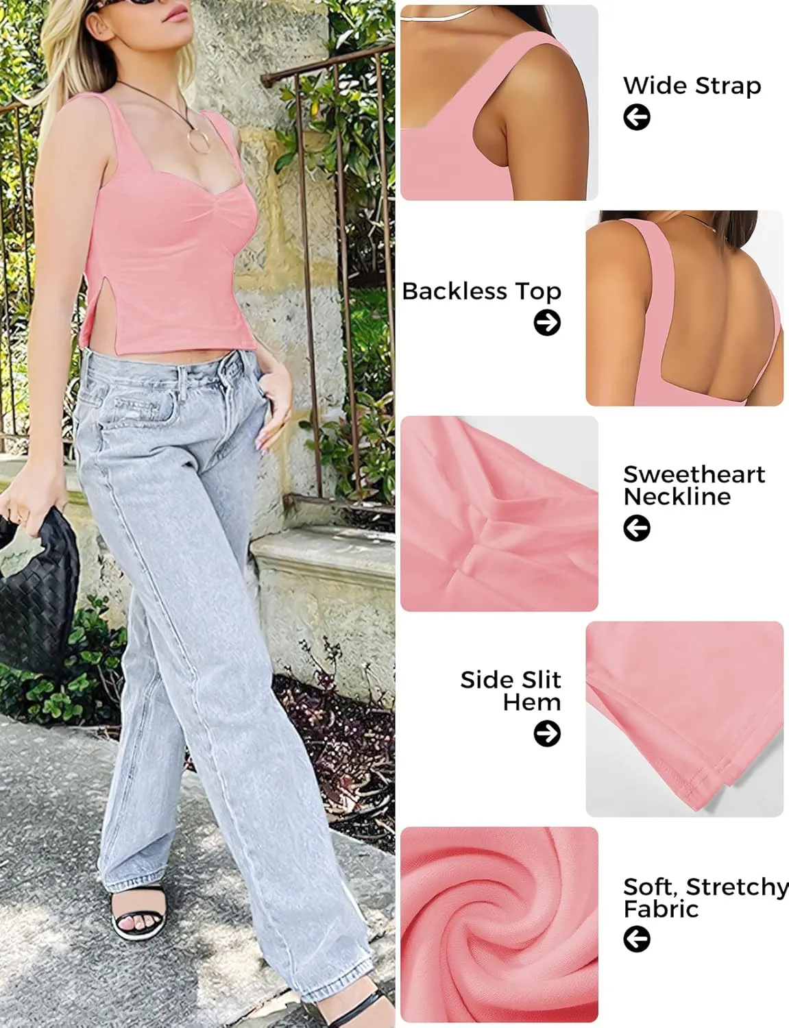 Crop Tank Tops for Women Trendy, Sleeveless Sexy Tops Women Summer Bustier Going Out Tops Sweetheart Neck Double Layered Tops