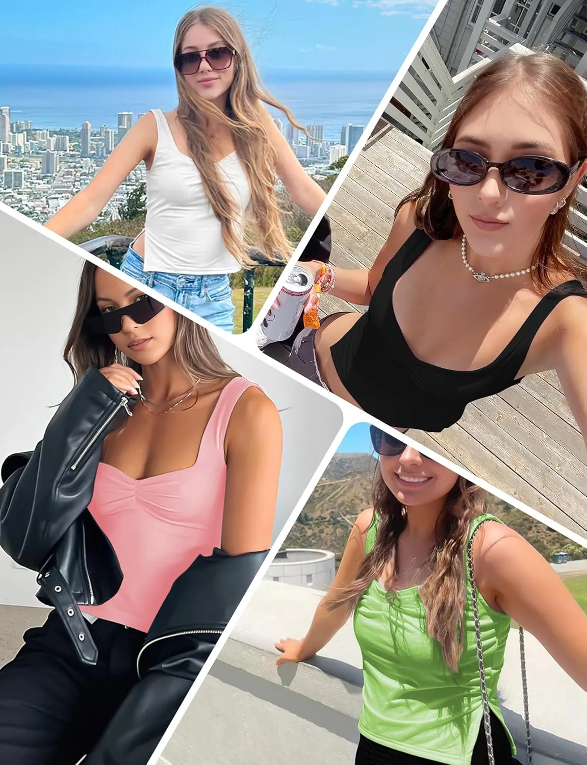 Crop Tank Tops for Women Trendy, Sleeveless Sexy Tops Women Summer Bustier Going Out Tops Sweetheart Neck Double Layered Tops