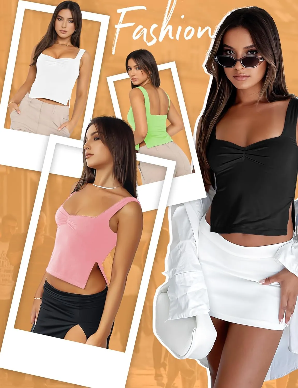 Crop Tank Tops for Women Trendy, Sleeveless Sexy Tops Women Summer Bustier Going Out Tops Sweetheart Neck Double Layered Tops