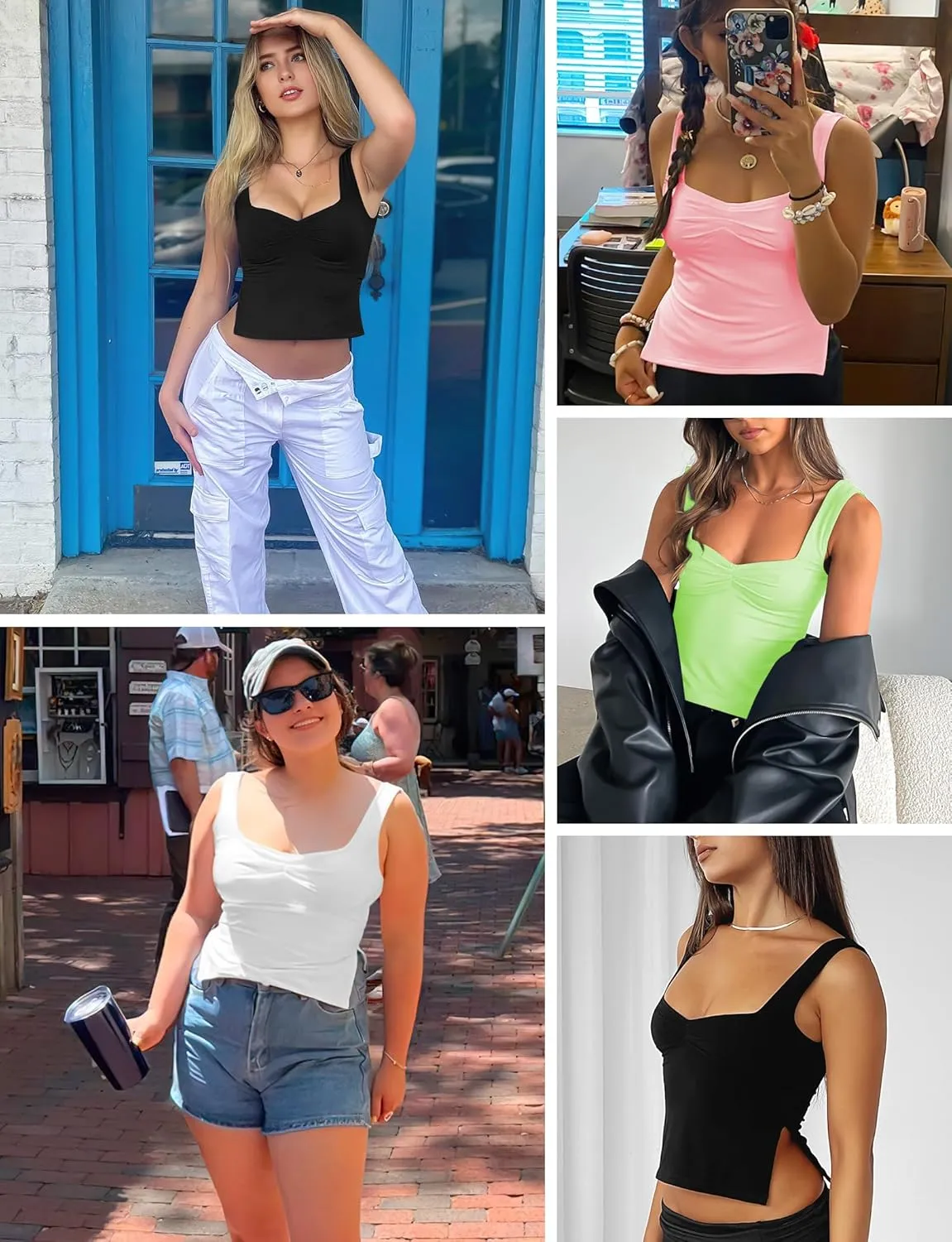 Crop Tank Tops for Women Trendy, Sleeveless Sexy Tops Women Summer Bustier Going Out Tops Sweetheart Neck Double Layered Tops
