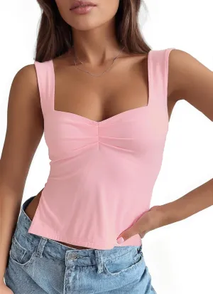 Crop Tank Tops for Women Trendy, Sleeveless Sexy Tops Women Summer Bustier Going Out Tops Sweetheart Neck Double Layered Tops