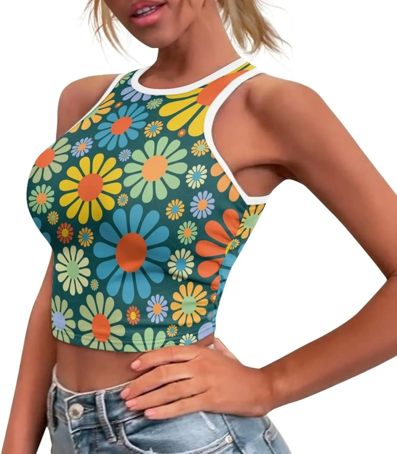 Crop Tops for Women Tank Tops Basic Style Sleeveless Racerback Halter Neck Fitted Tops