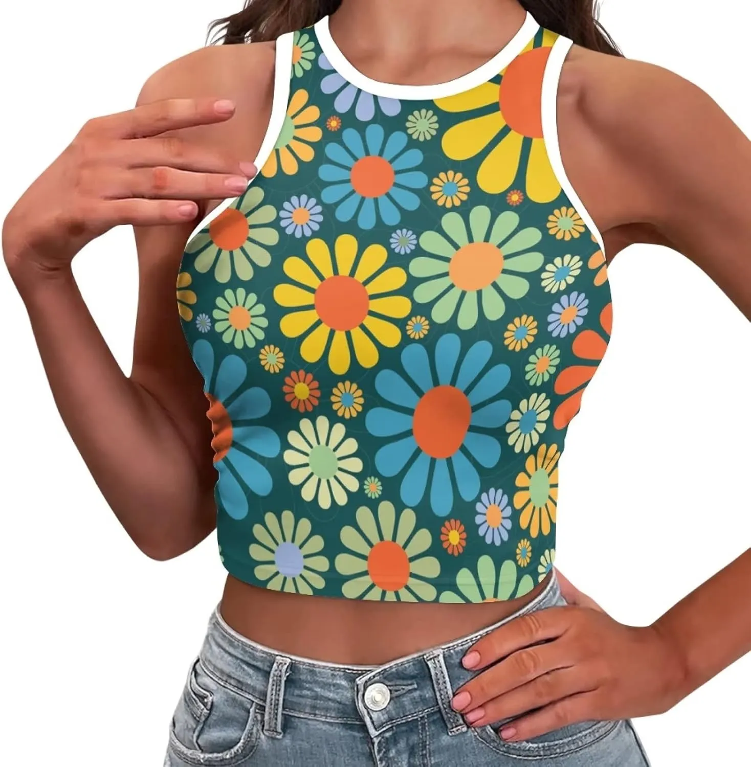 Crop Tops for Women Tank Tops Basic Style Sleeveless Racerback Halter Neck Fitted Tops