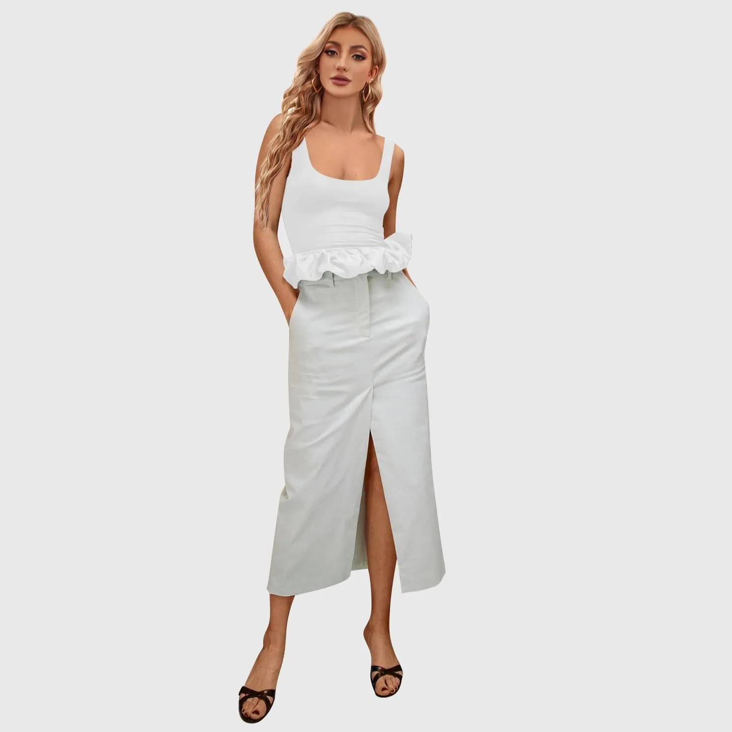 Crop Tops for Women Tank Tops Going Out Tops Sleeveless Backless Ruffle Hem Cami Shirt Summer Cute Tops
