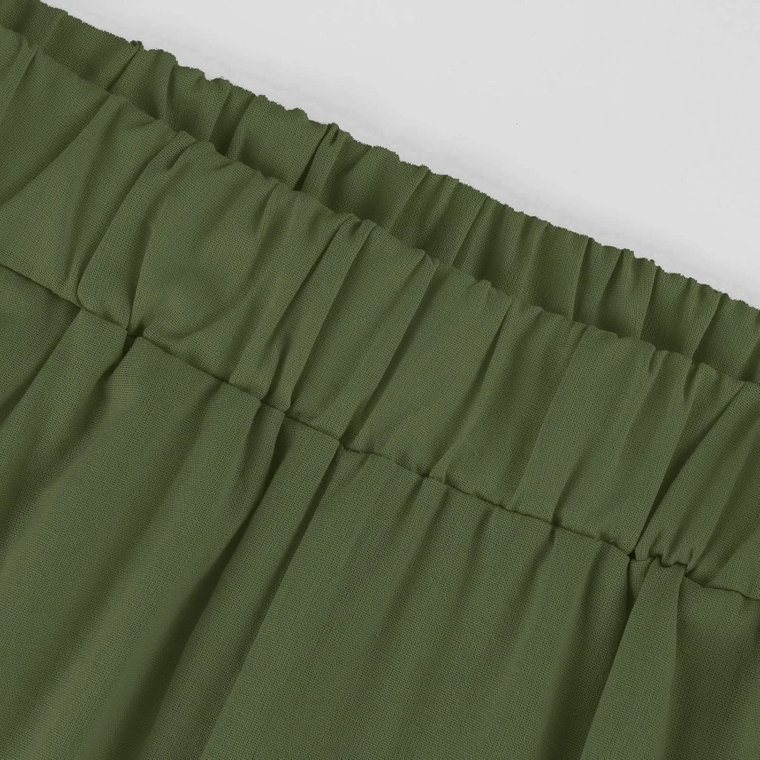 Cropped Linen Pants Women Summer Petite Plus Size Capri Pants Elastic Wide Leg Crop Pants Beach Trousers with Pockets