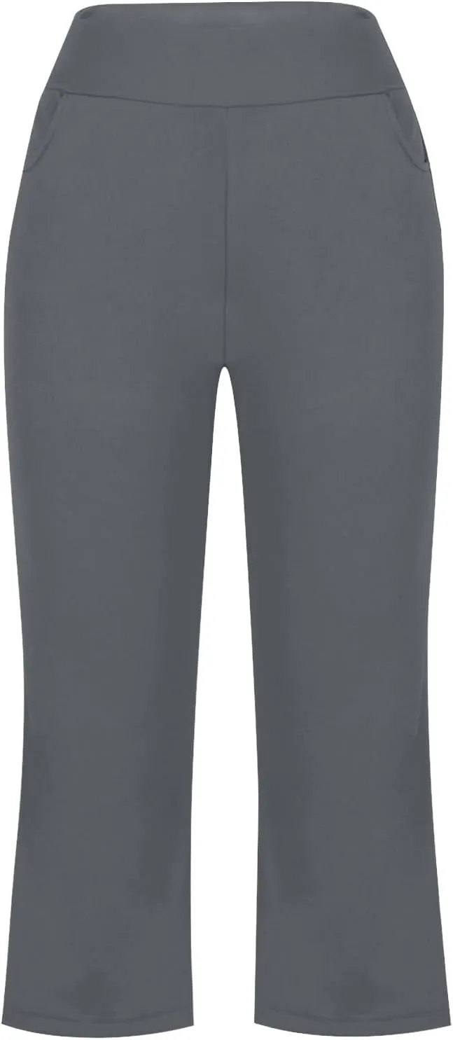 Cropped Trousers for Women Fashion Bell Bottom Pants High Elastic Waist Pants Comfy Pants Travel Pants with Pocket