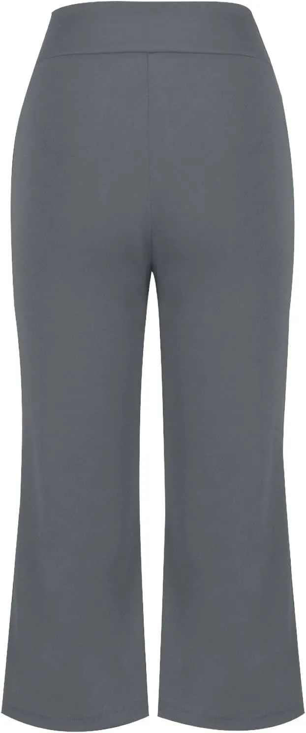Cropped Trousers for Women Fashion Bell Bottom Pants High Elastic Waist Pants Comfy Pants Travel Pants with Pocket