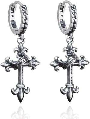 Cross Earrings for Men - Dangle with Crown Design - Perfect for Women - Cross Hoop Earrings for Men & Women cross with crown earrings for men cross earrings for women