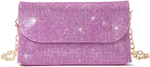 Crystals Envelope Rhinestone Clutch Purse Rubber Soles Drills Diamond Evening Shoulder Purses Wedding Party #2301-Rose Red