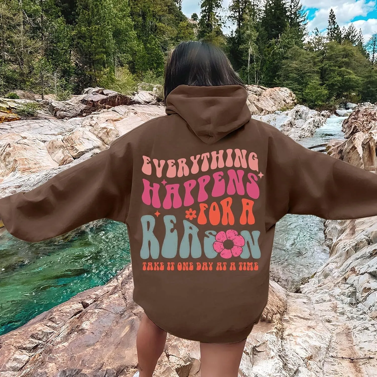 Cute Hoodies for Women Hooded Preppy Sweatshirt Pink Hoodie Oversized Letter Print Graphic Hoodies