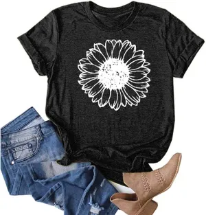 Cute Shirts for Girls 10-12 Years Old Sunflower T Shirt Cute Flower Graphic Loose Tees Crew Neck Short Sleeve Casual Tops