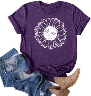 Cute Shirts for Girls 10-12 Years Old Sunflower T Shirt Cute Flower Graphic Loose Tees Crew Neck Short Sleeve Casual Tops