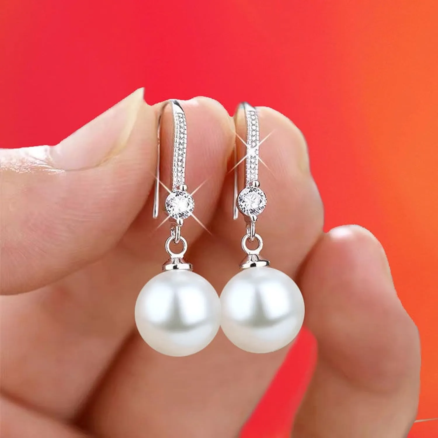 Dangle Stud Pearl Earrings for Women,925 Sterling Sliver Pearl Drop Earrings Party Birthday Jewelry Gifts for Mom Girlfriend