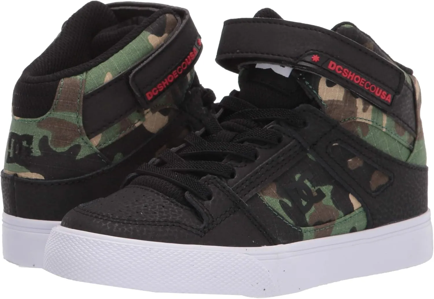 DC Boy's Pure High Top EV Skate Shoes With Ankle Strap and Elastic Laces