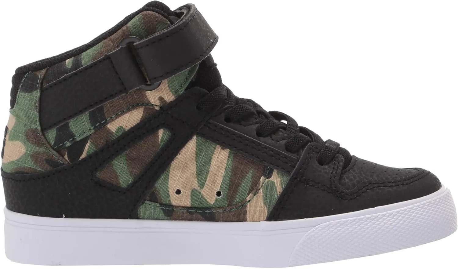 DC Boy's Pure High Top EV Skate Shoes With Ankle Strap and Elastic Laces