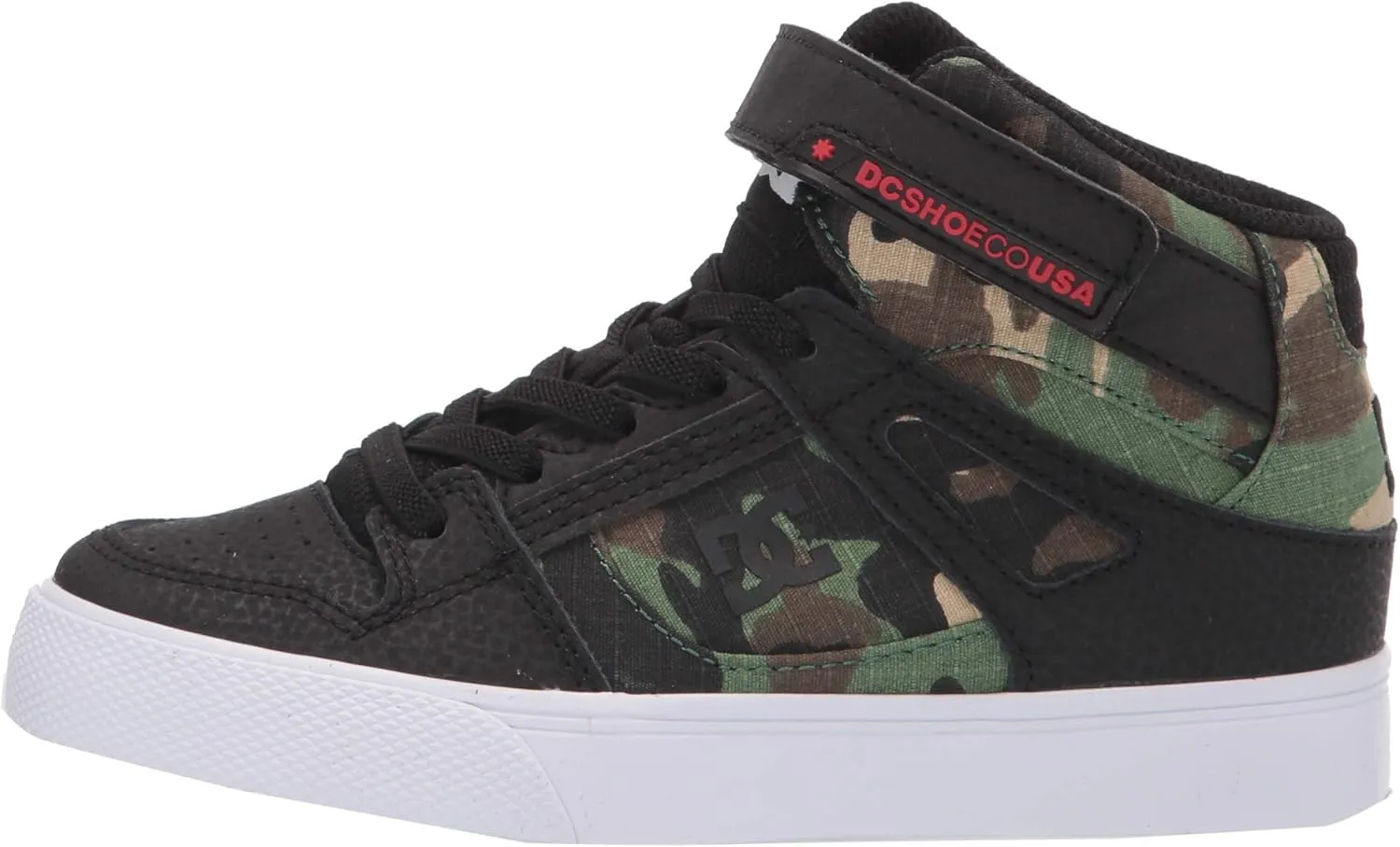 DC Boy's Pure High Top EV Skate Shoes With Ankle Strap and Elastic Laces