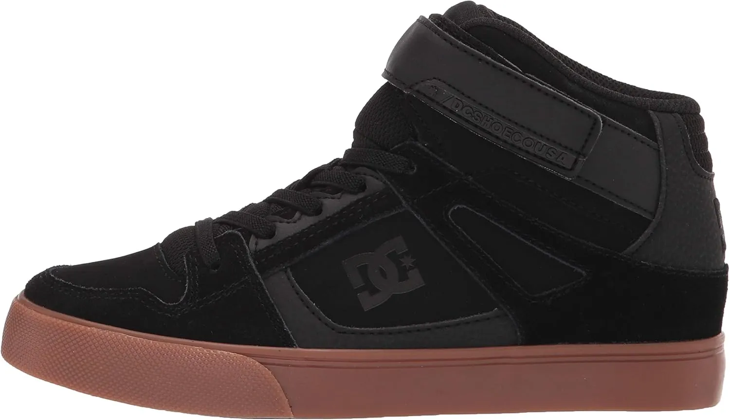 DC Boy's Pure High Top EV Skate Shoes With Ankle Strap and Elastic Laces