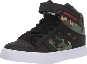 DC Boy's Pure High Top EV Skate Shoes With Ankle Strap and Elastic Laces