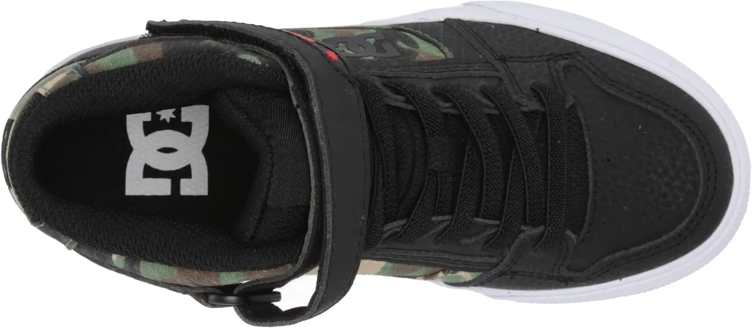 DC Boy's Pure High Top EV Skate Shoes With Ankle Strap and Elastic Laces