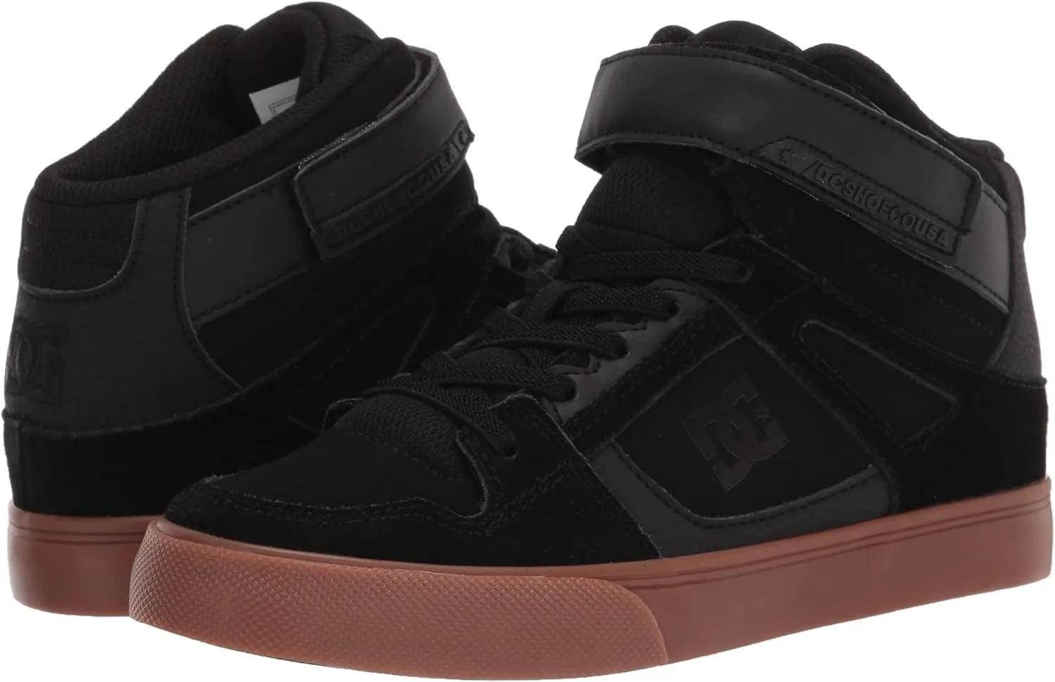 DC Boy's Pure High Top EV Skate Shoes With Ankle Strap and Elastic Laces