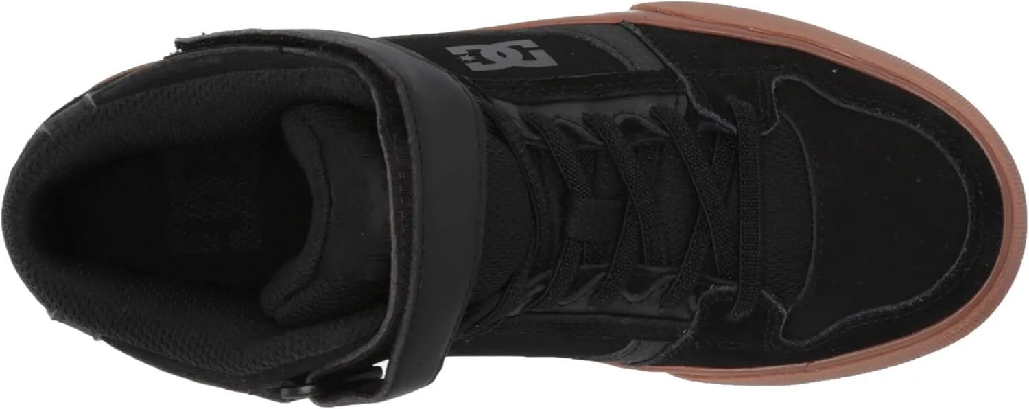 DC Boy's Pure High Top EV Skate Shoes With Ankle Strap and Elastic Laces