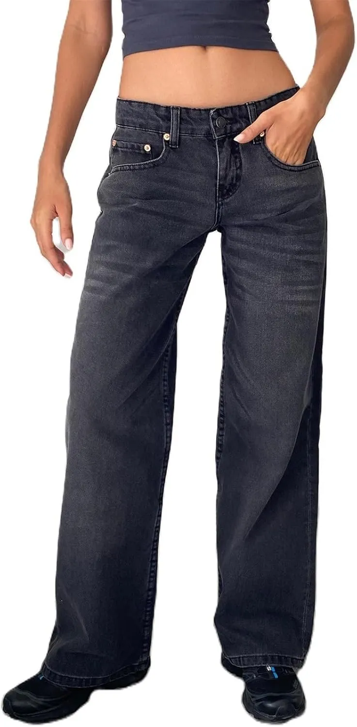 Denim Sweatpants Jeans for Women Boyfriend High Waited Baggy Wide Leg Jeans Y2k Streetwear Loose Denim Pants Pocket