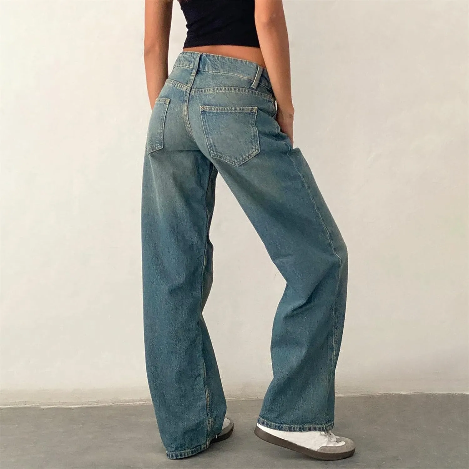 Denim Sweatpants Jeans for Women Boyfriend High Waited Baggy Wide Leg Jeans Y2k Streetwear Loose Denim Pants Pocket