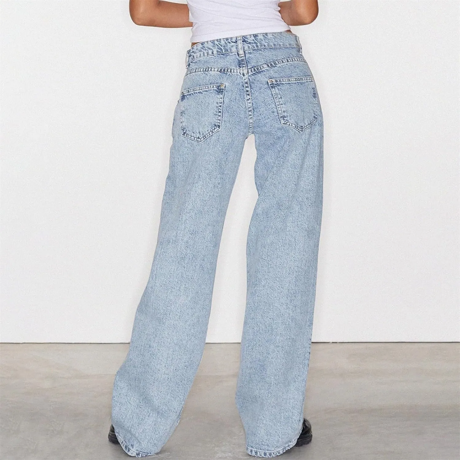 Denim Sweatpants Jeans for Women Boyfriend High Waited Baggy Wide Leg Jeans Y2k Streetwear Loose Denim Pants Pocket