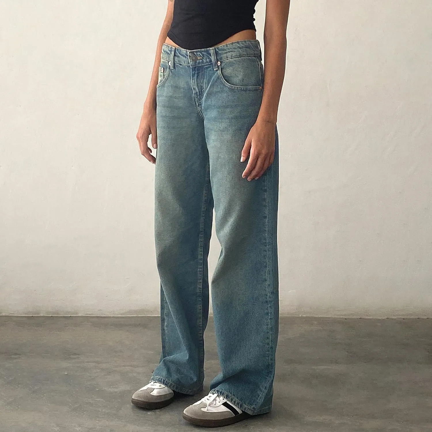 Denim Sweatpants Jeans for Women Boyfriend High Waited Baggy Wide Leg Jeans Y2k Streetwear Loose Denim Pants Pocket