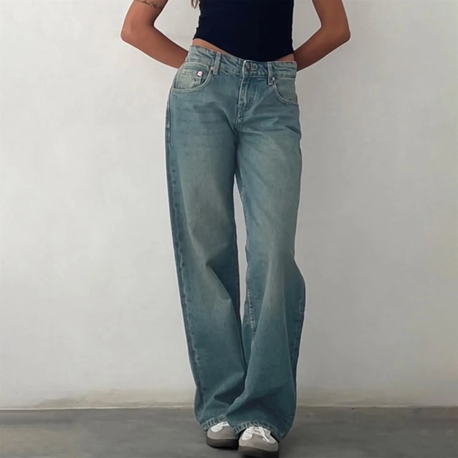 Denim Sweatpants Jeans for Women Boyfriend High Waited Baggy Wide Leg Jeans Y2k Streetwear Loose Denim Pants Pocket