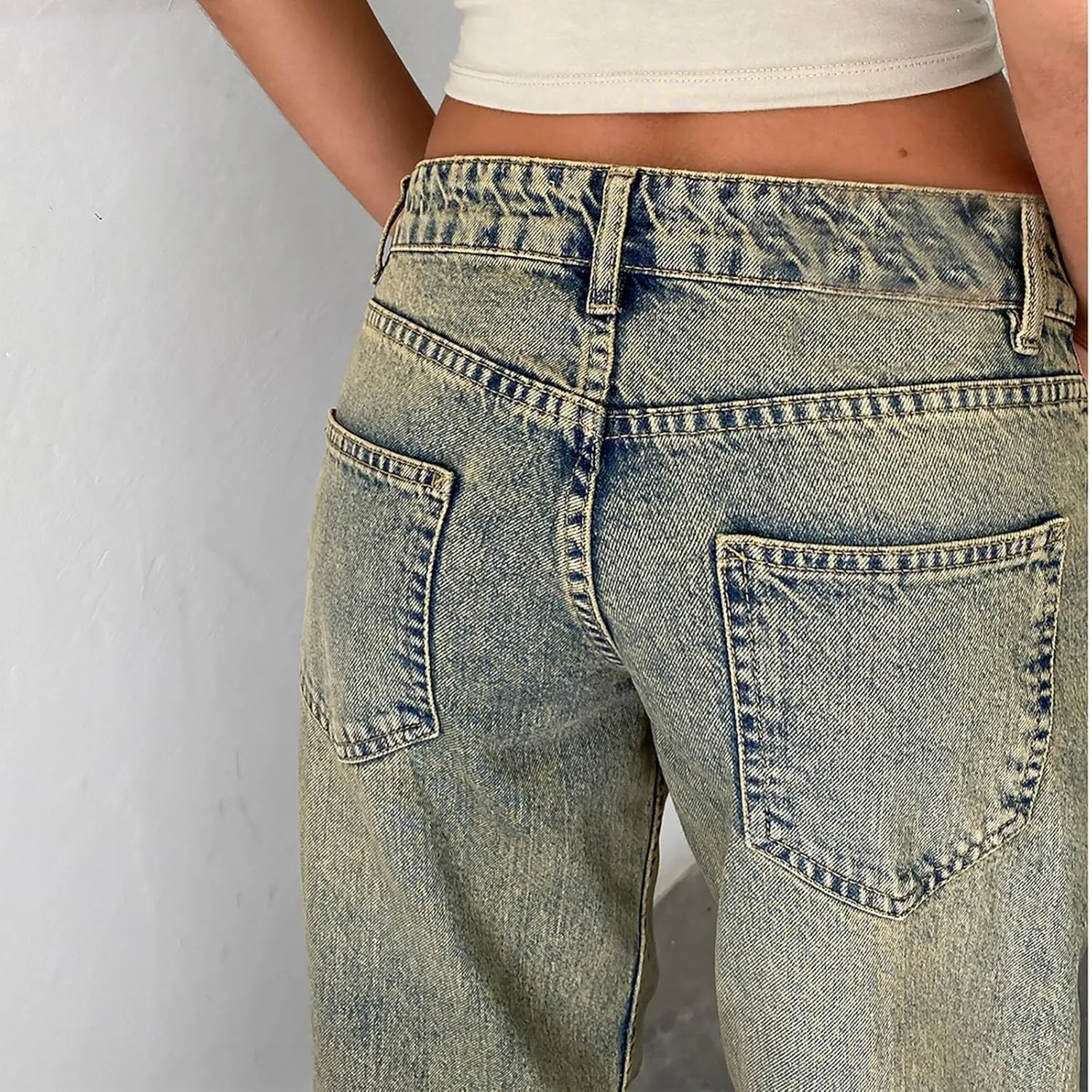 Denim Sweatpants Jeans for Women Boyfriend High Waited Baggy Wide Leg Jeans Y2k Streetwear Loose Denim Pants Pocket