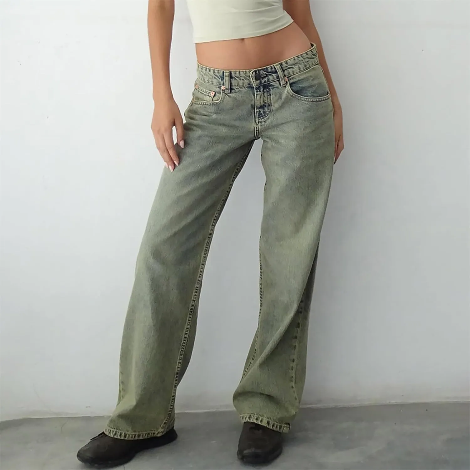 Denim Sweatpants Jeans for Women Boyfriend High Waited Baggy Wide Leg Jeans Y2k Streetwear Loose Denim Pants Pocket
