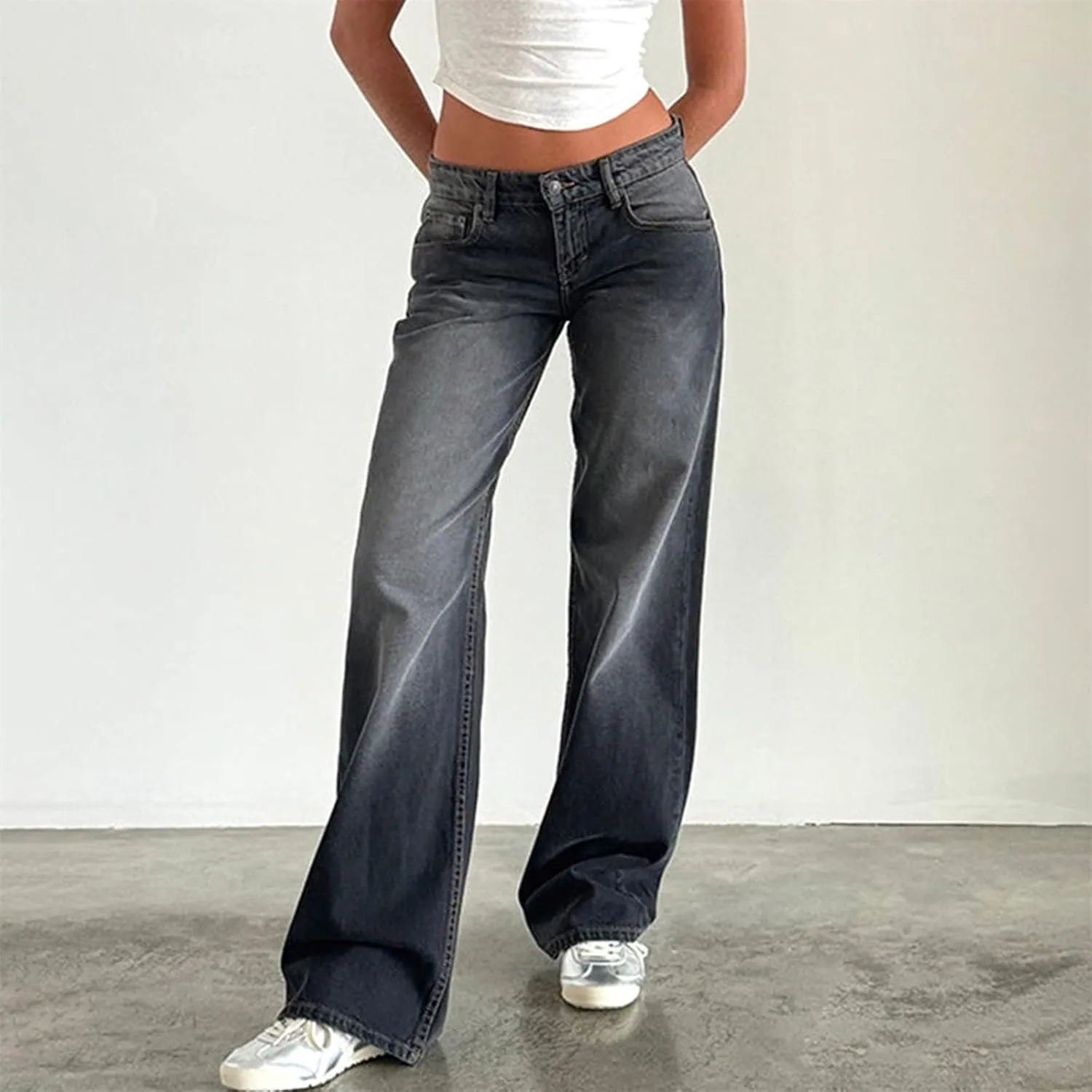 Denim Sweatpants Jeans for Women Boyfriend High Waited Baggy Wide Leg Jeans Y2k Streetwear Loose Denim Pants Pocket