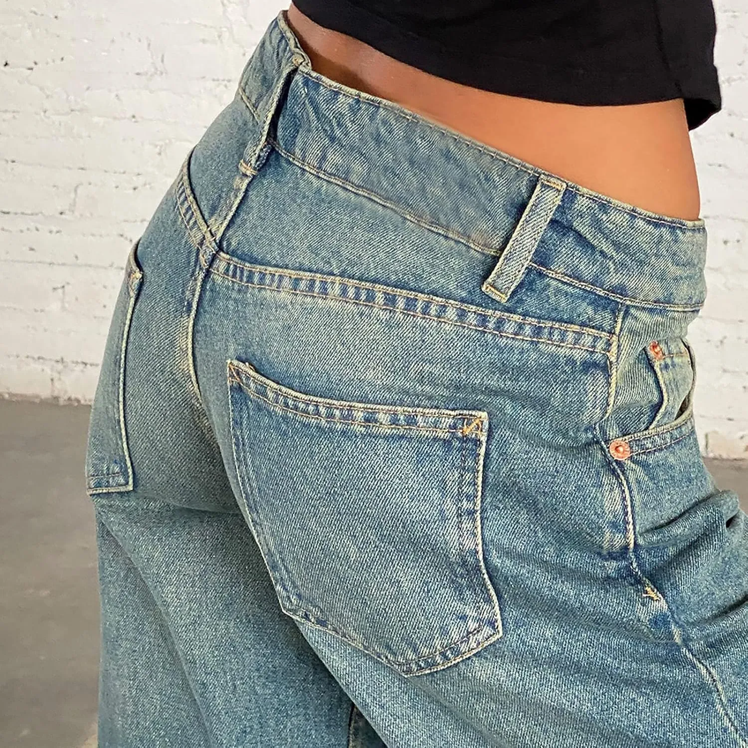 Denim Sweatpants Jeans for Women Boyfriend High Waited Baggy Wide Leg Jeans Y2k Streetwear Loose Denim Pants Pocket