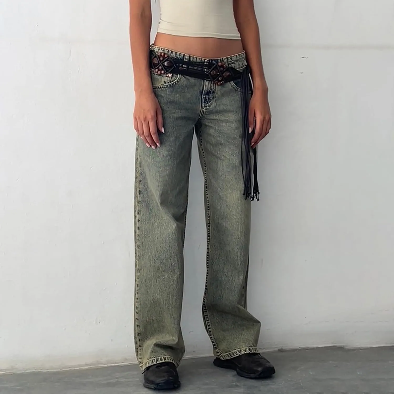 Denim Sweatpants Jeans for Women Boyfriend High Waited Baggy Wide Leg Jeans Y2k Streetwear Loose Denim Pants Pocket