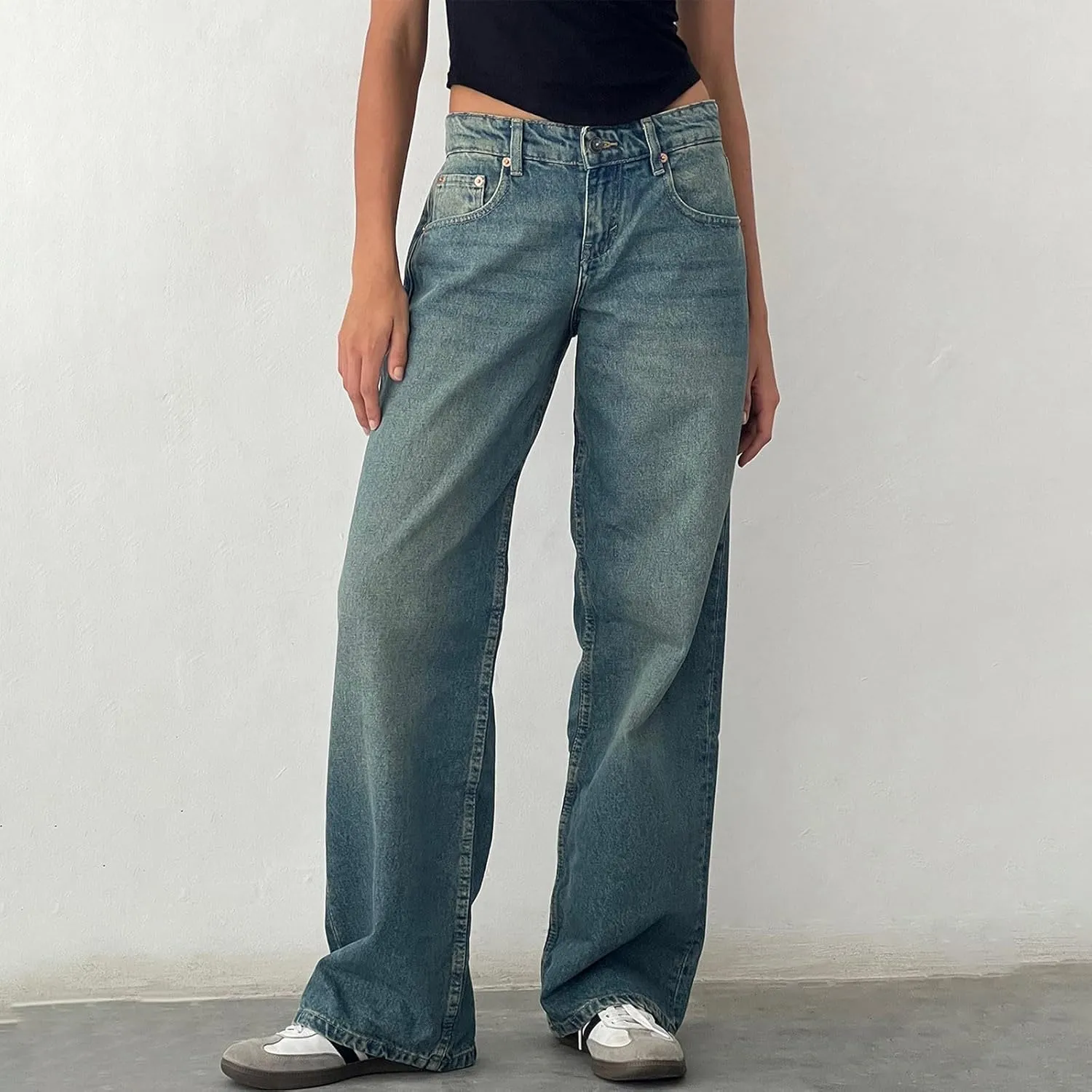 Denim Sweatpants Jeans for Women Boyfriend High Waited Baggy Wide Leg Jeans Y2k Streetwear Loose Denim Pants Pocket
